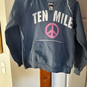 Vintage Blue Hoodie with Pink Peace Sign